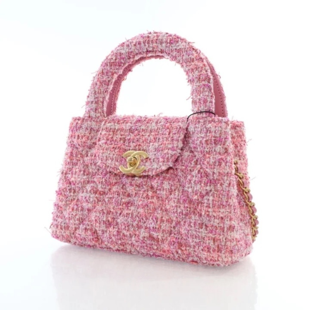 FULL SET AUTHENTIC Chanel 24P Kelly Shopping Bag Small Pink Tweed - Picture 4 of 15